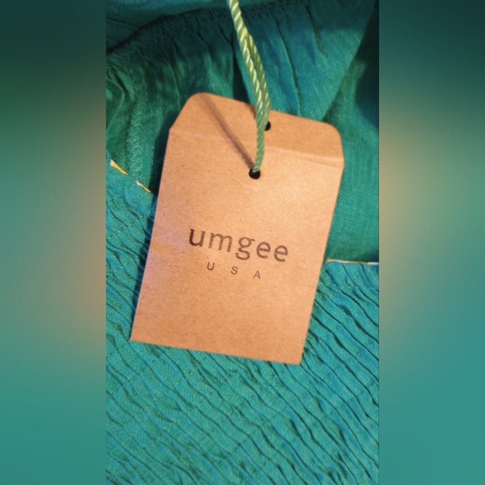 NWT Umgee Turquoise Boho Smocked Mini Dress • Flutter Sleeves • Size M - Picture 7 of 9